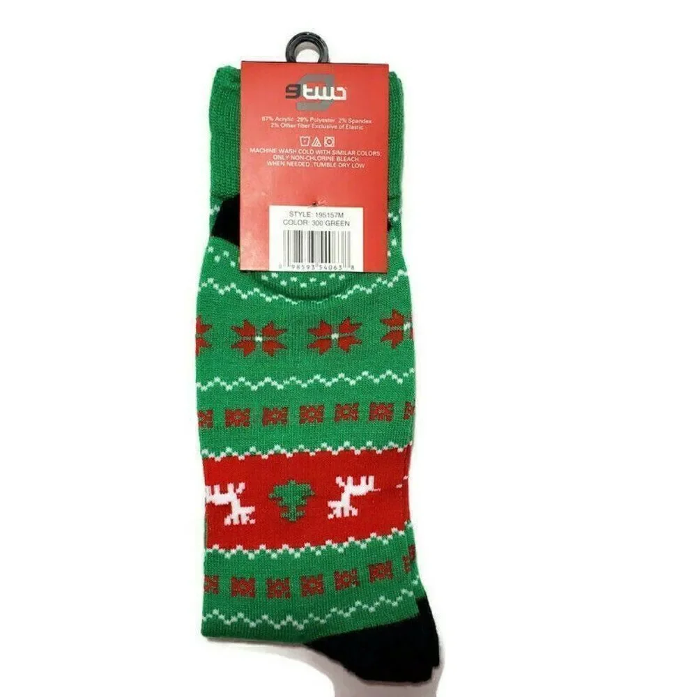 Holiday Christmas Socks Crew Mens Shoe Size 7-12 Novelty NEW‎